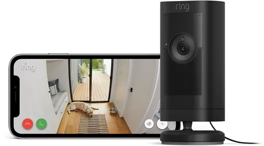 Ring Stick Up Cam Pro utendørsovervåkingskamera med strømadapter, svart