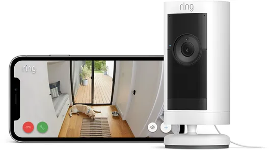 Ring Stick Up Cam Pro utendørsovervåkingskamera med strømadapter, hvit